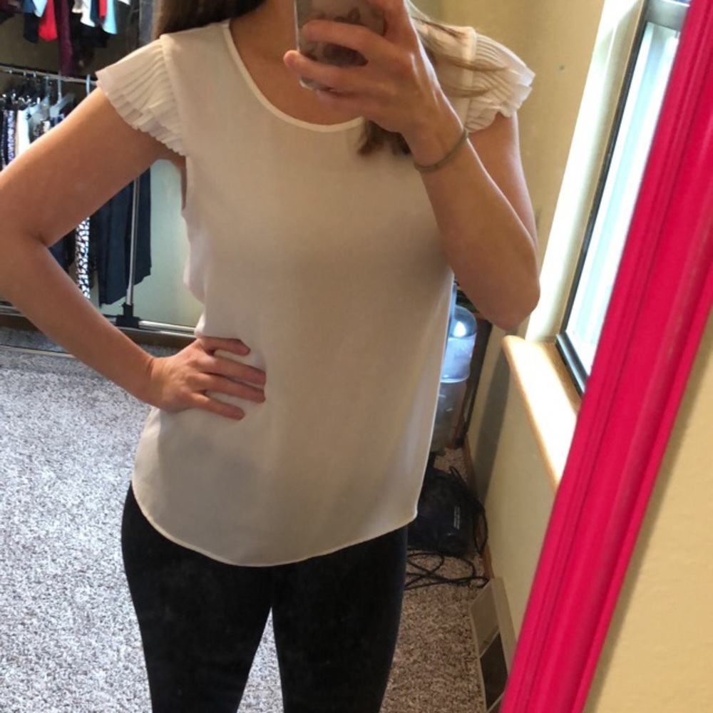 Gorgeous ruffle cap sleeve sheer white blouse